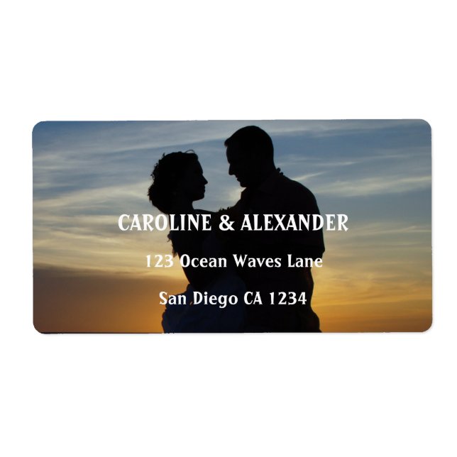Elegant Photo Picture Sunset Summer Chic Wedding Label (Front)