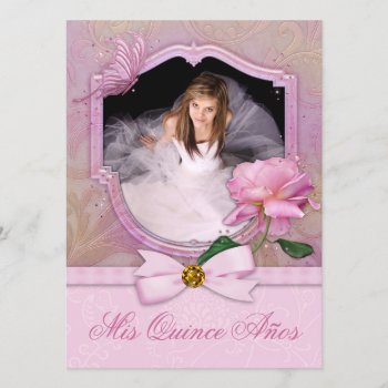 Elegant Photo Pink Butterfly Rose Quinceanera Invitation by Champagne_N_Caviar at Zazzle