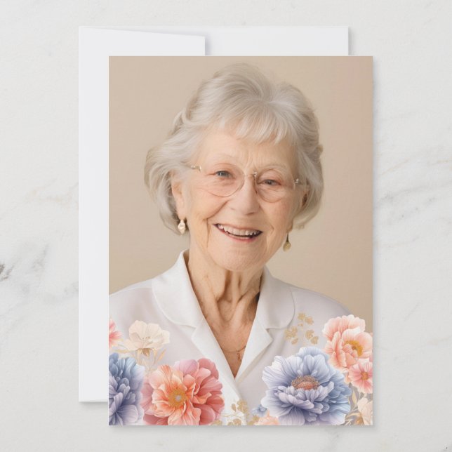 Elegant Photo Pink Floral 80th Birthday Invitation (Back)