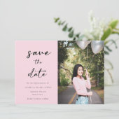 Elegant Photo Pink Quinceanera  Save the Date (Standing Front)