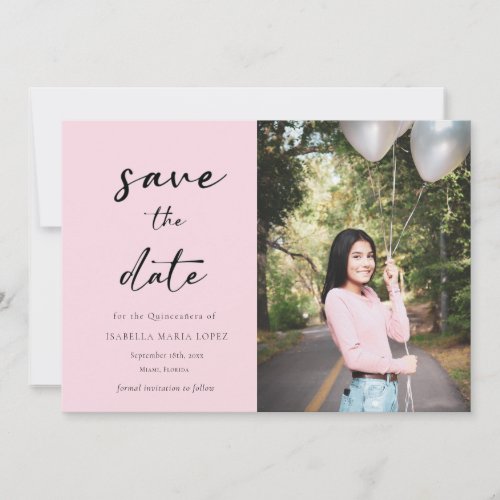 Elegant Photo Pink Quinceanera  Save the Date
