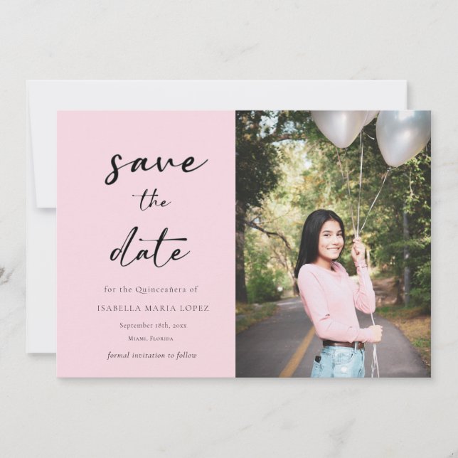 Elegant Photo Pink Quinceanera  Save the Date (Front)
