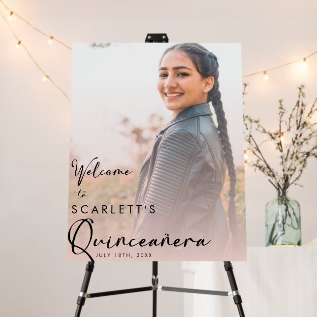 Elegant Photo Pink Quinceanera Welcome Sign (In Situ (Stand))