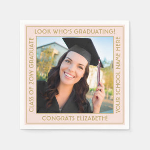 Elegant Photo Pink Rose Gold Modern Graduation Napkins