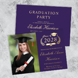 Elegant Photo Purple College Graduation Party Foil Invitation