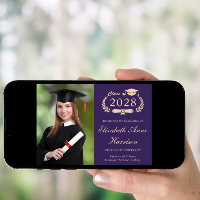 Elegant Photo Purple College Graduation Party Invitation (Front Digital)