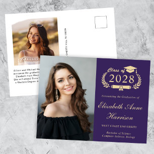 Elegant Photo Purple College Graduation Postcard
