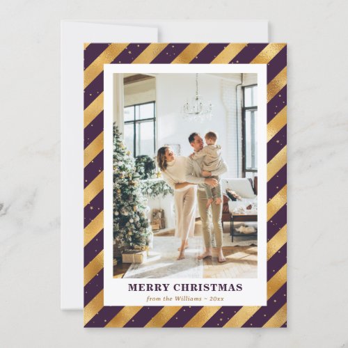Elegant Photo Purple Gold Merry Christmas Card