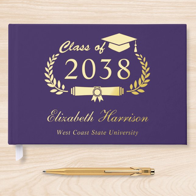 Elegant Photo Purple Graduation Party Foil Guest Book (Creator Uploaded)