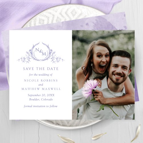 Elegant Photo Purple Monogram Wedding Save The Date