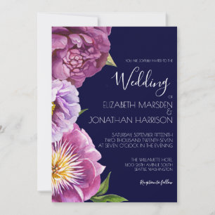 Elegant Photo Purple Navy Blue Floral Dark Moody I Invitation