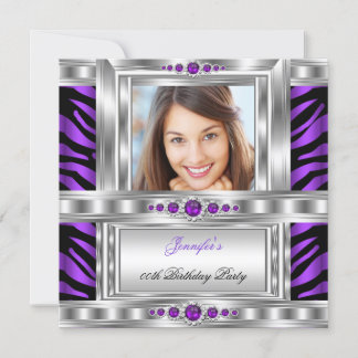 Elegant Photo Purple Zebra Silver Birthday Party Invitation