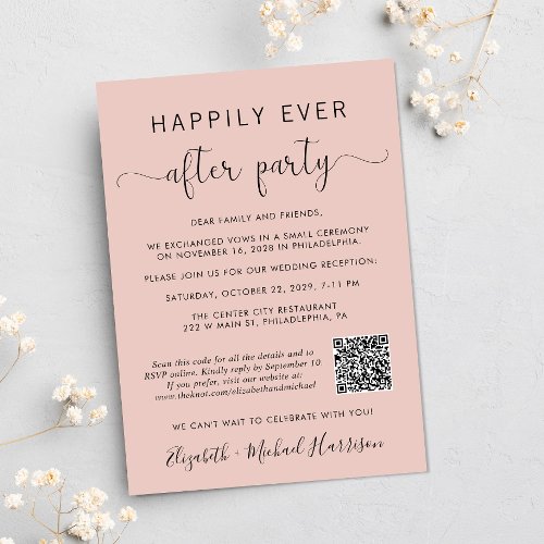 Elegant Photo QR Code Blush Pink Wedding Reception Invitation