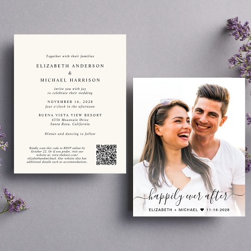 Elegant Photo QR Code Budget Wedding Invitation