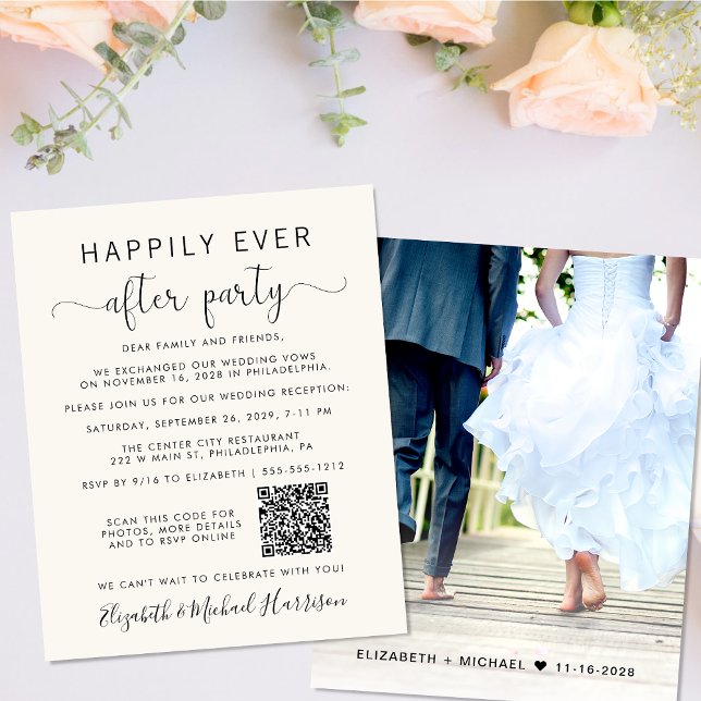 Elegant Photo QR Code Cream Wedding Reception (Creator Uploaded)