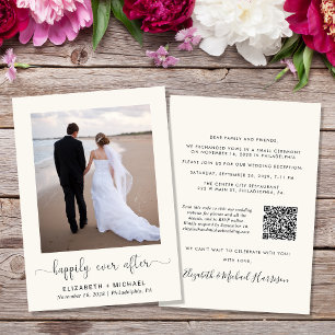 Elegant Photo QR Code Cream Wedding Reception Invitation