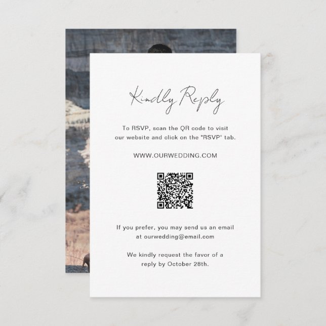 Elegant Photo QR Code Modern Wedding RSVP Card (Front/Back)