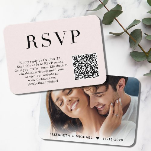 Elegant Photo QR Code Pink Wedding RSVP Enclosure Card