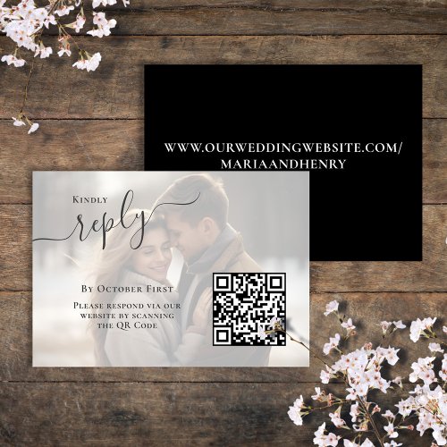 Elegant Photo QR Code RSVP Black and White Enclosure Card