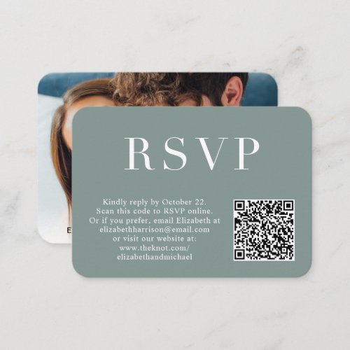 Elegant Photo QR Code Sage Wedding RSVP Enclosure Card