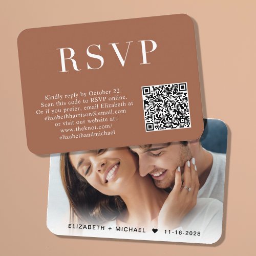 Elegant Photo QR Code Terracotta Wedding RSVP Enclosure Card