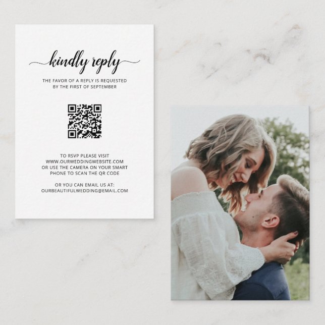 Elegant Photo QR Code Wedding Mini RSVP Card (Front/Back)