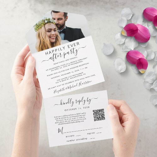 Elegant Photo QR Code Wedding Reception All In One Invitation