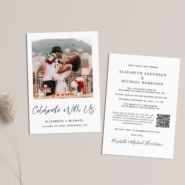 Elegant Photo QR Code Wedding Reception Invitation (Upload your photo and input your wedding website address to create a QR code)