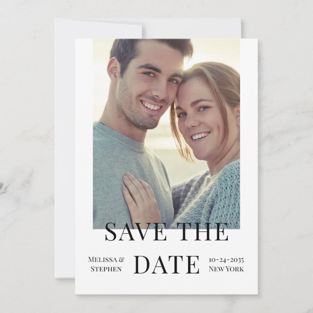Elegant Photo QR Code White Wedding Save The Date (Front)