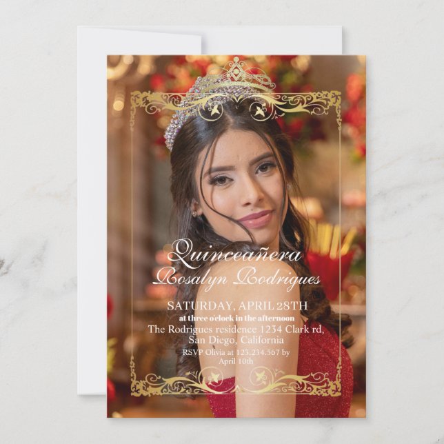 Elegant Photo Quinceañera Gold  Invitation (Front)