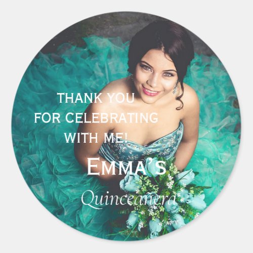 Elegant Photo Quinceaera Thank You  Classic Round Sticker