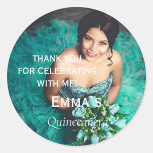 Elegant Photo Quinceañera Thank You Classic Round Sticker
