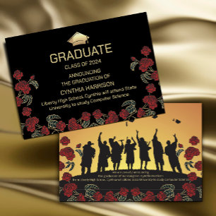 Elegant Photo Red Black and Gold Invitation