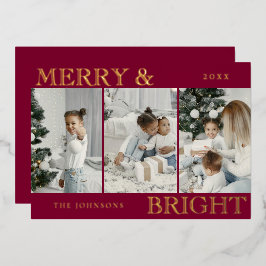 Elegant Photo | Red Merry and Bright Christmas Foil Holiday Card