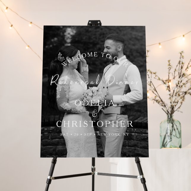 Elegant Photo Rehearsal Dinner Wedding Welcome Foam Board (In Situ (Stand))