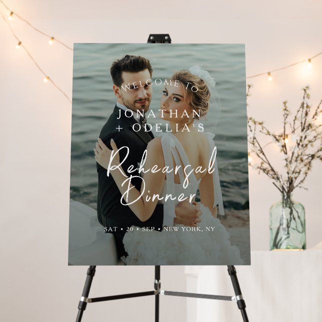 Elegant Photo Rehearsal Dinner Wedding Welcome Foam Board (In Situ (Stand))