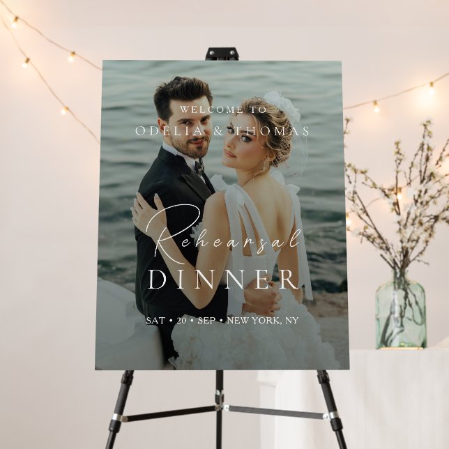 Elegant Photo Rehearsal Dinner Wedding Welcome Foam Board (In Situ (Stand))