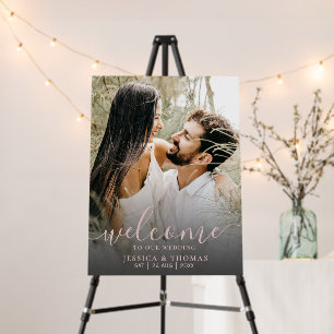 Elegant Photo Rose Gold Calligraphy Wedding Sign