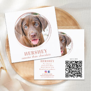 Elegant Photo Rose Gold Dog Pet Social Media Square Business Card
