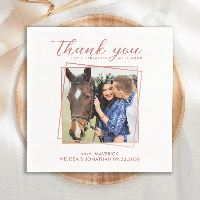 Elegant Photo Rose Gold Thank You Pet Wedding Napkins (Creator Uploaded)