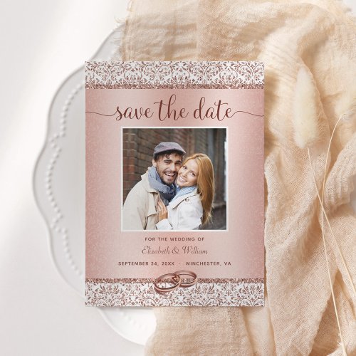 Elegant Photo Rose Gold Wedding  Save The Date