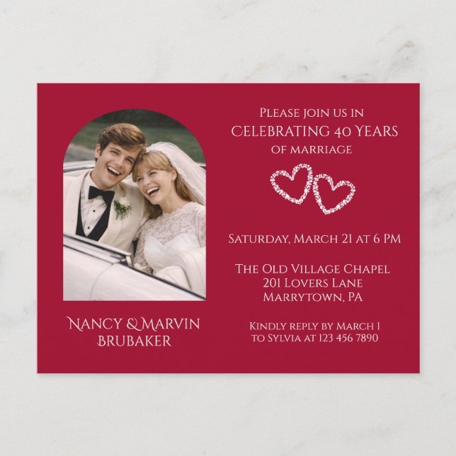 Elegant Photo Ruby 40th Wedding Anniversary Postcard (Front)