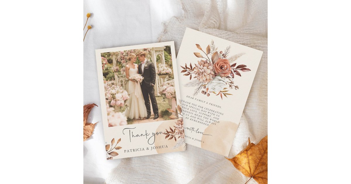 Elegant Photo Rustic Autumn Wedding Thank You Card | Zazzle