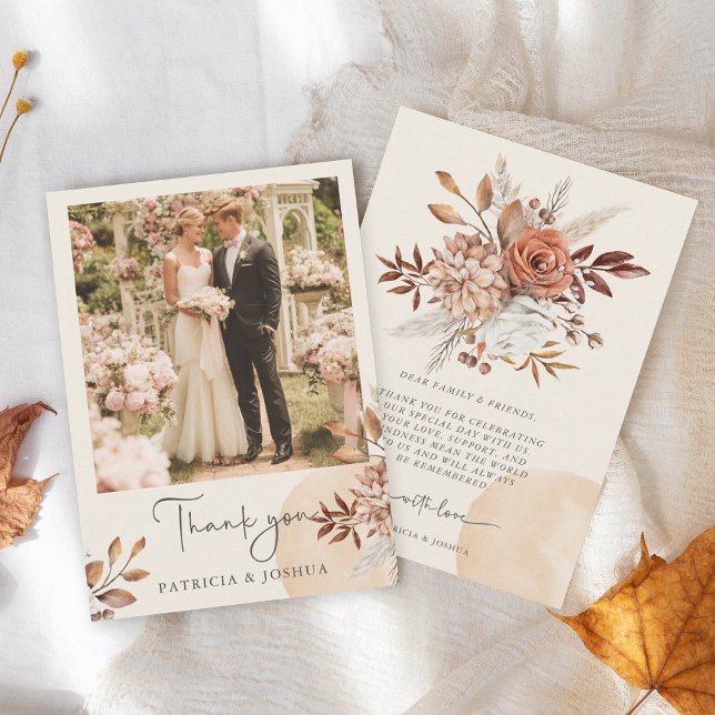 Elegant Photo Rustic Autumn Wedding Thank You Card (Creator Uploaded)