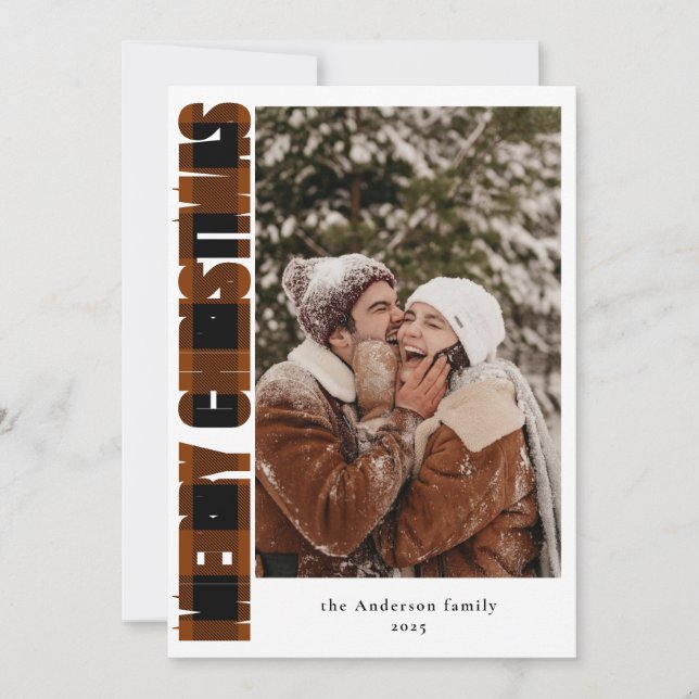 Elegant Photo Rustic Plaid Merry Christmas Holiday Card (Front)