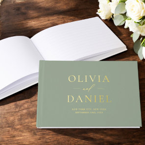 Elegant Photo Sage Green Gold Modern Minimalist Foil Guest Book