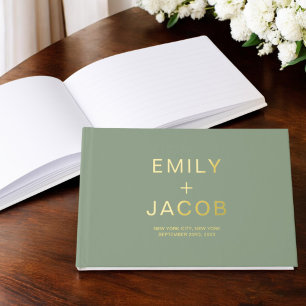 Elegant Photo Sage Green Gold Modern Minimalist Foil Guest Book