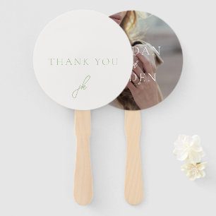 Elegant Photo Sage Green Script Monogram Wedding Hand Fan