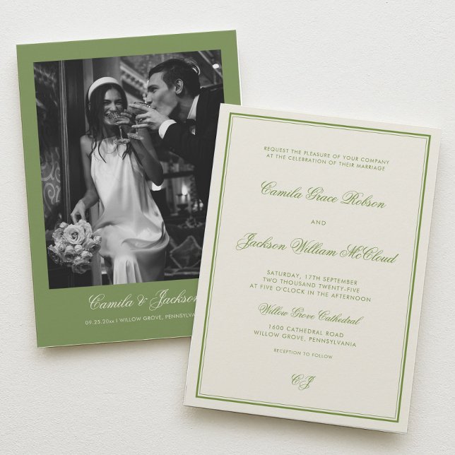 Elegant Photo Sage Green Wedding Invitation (Creator Uploaded)