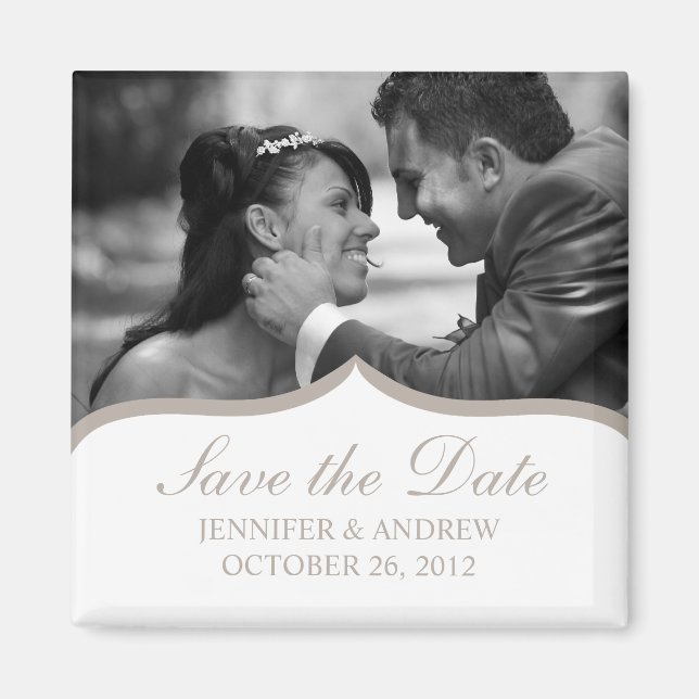 Elegant Photo Save the Date Magnet (light brown) (Front)